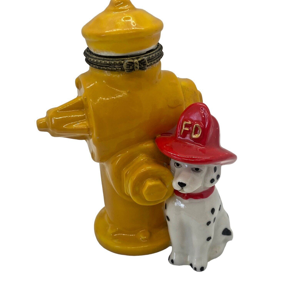 Yellow Fire Hydrant Fire Department Dalmatian Dog Trinket Display 4”